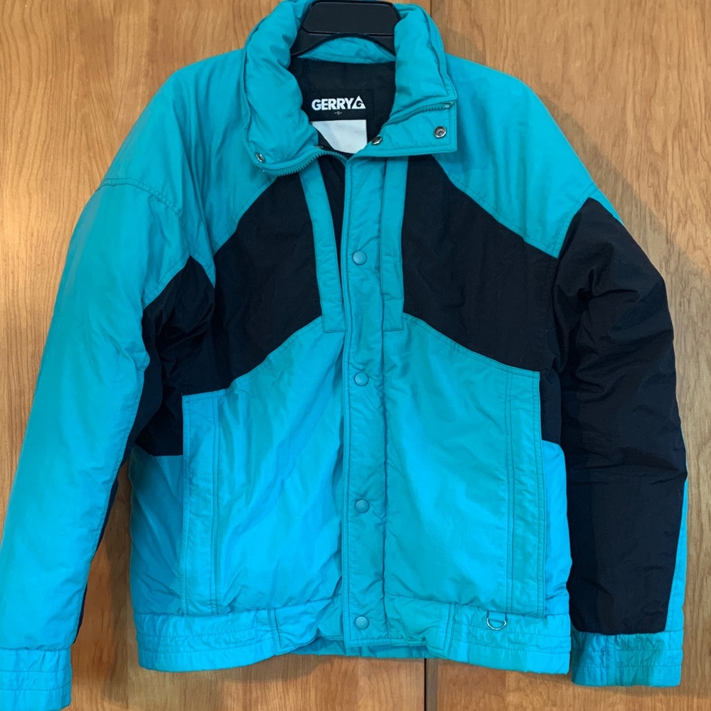 Vintage 80s Gerry Teal and Black Ski /Snow Board Winter performance Jacket Sz S